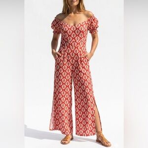 As U Wish Red and White Leaf Print Maxi Dress